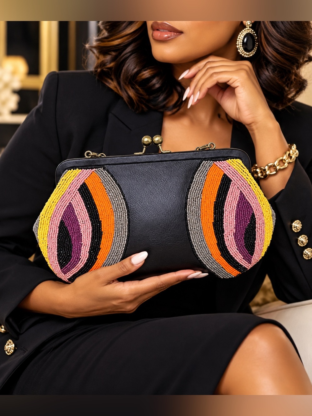 Hand-Crafted Beaded Frame Clutch Bag